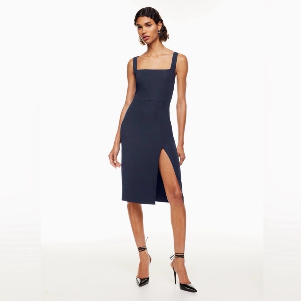 ARITZIA Babaton Navy Square-Neck Midi Dress with Thigh Slit